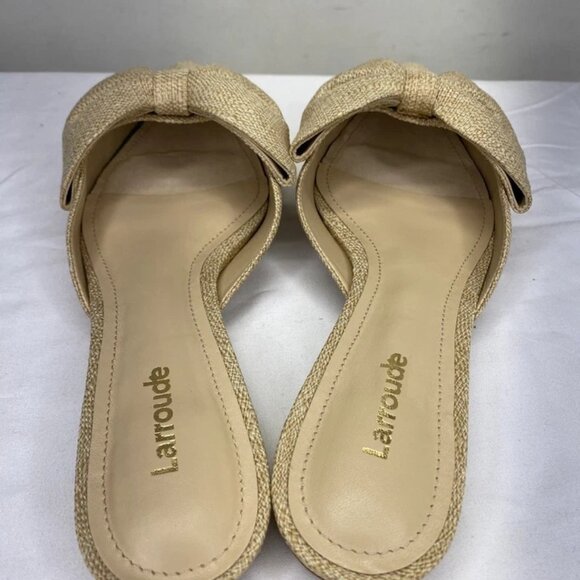 NEW LARROUDE Womens Mules Raffia Beige Size 6.5 Elle Flat Pointed Toe Slip-On - Picture 3 of 6